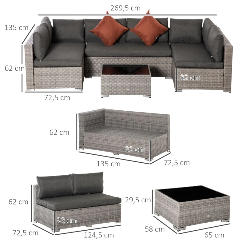 Best Four-Piece Half-Square Rattan Sofa Set - Mixed Grey - Image 3