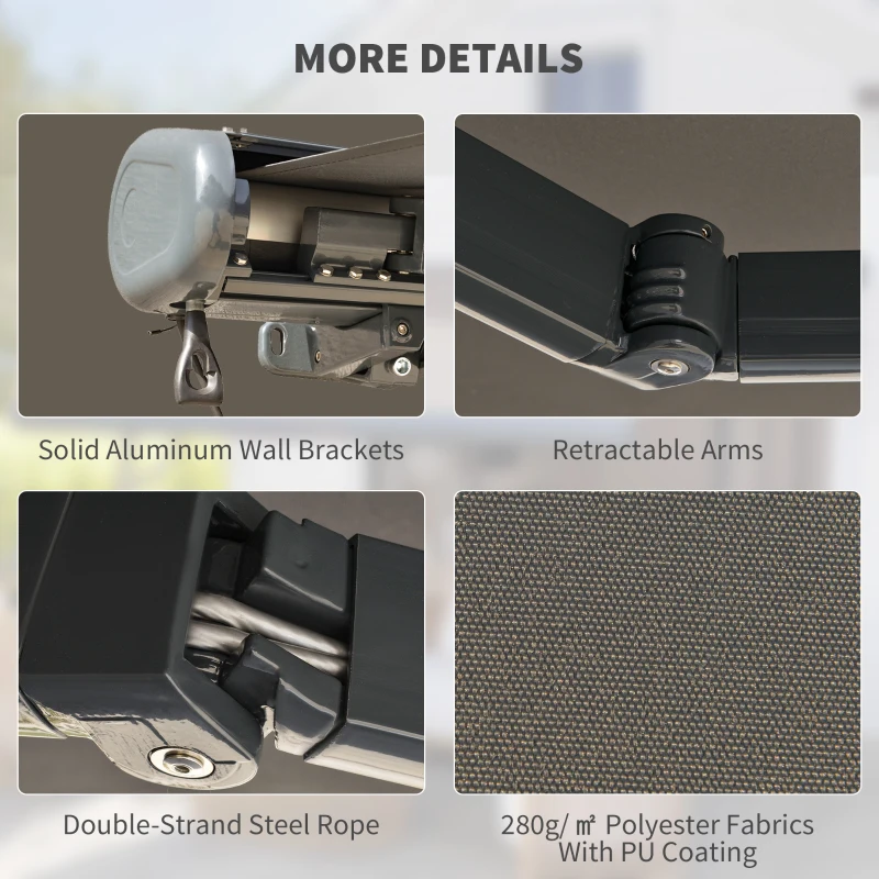 Best 3.5 x 3 m Electric Awning with Remote Controller, Aluminium Frame DIY Retractable Awning, UV50+ Sun Shade Canopy for Garden Patio Deck Door Window, Light Grey - Image 7