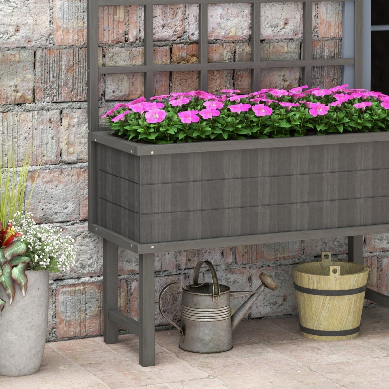 Best 45 x 105cm Wooden Garden Planter, with Trellis - Grey - Image 9