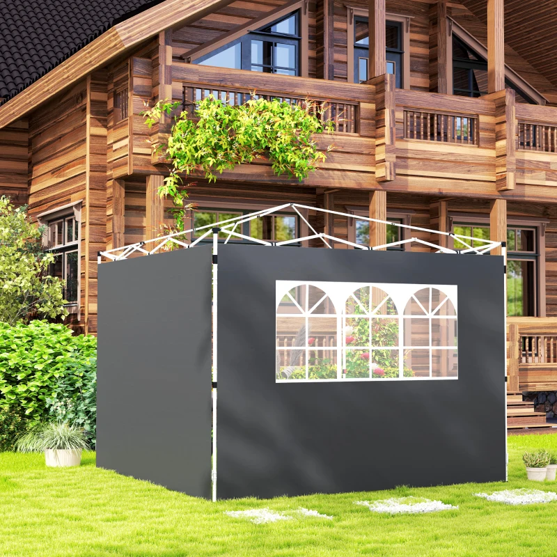 Best 3 Meters Gazebo Replaceable Exchangeable Side Panel Wall Panels Walls With Window, Dark Grey - Image 2