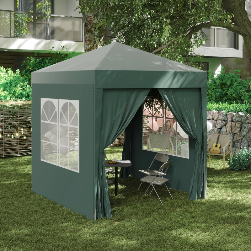 Best 2 x 2 m Garden Pop Up Gazebo, Wedding Party Tent Marquee, Water Resistant Awning Canopy with Sidewalls, Windows, Carry Bag, Green - Image 3