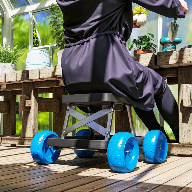 Best Garden Cart with Wheels, Garden Stool Trolley with Tool Tray, Rolling Garden Seat for Weeding, Planting, Blue - Image 8