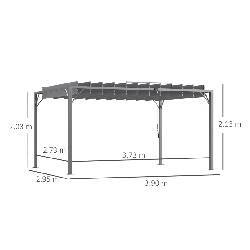 Best 4 x 3(m) Outdoor Pergola with Retractable Roof, Aluminium Louvered Patio Gazebo Canopy for Lawn Garden Patio, Grey - Image 3