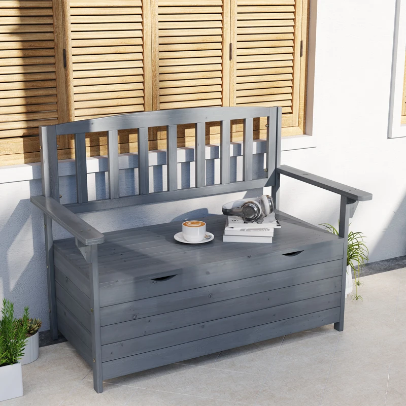 Best Two-Seater Garden Storage Bench - Grey - Image 2