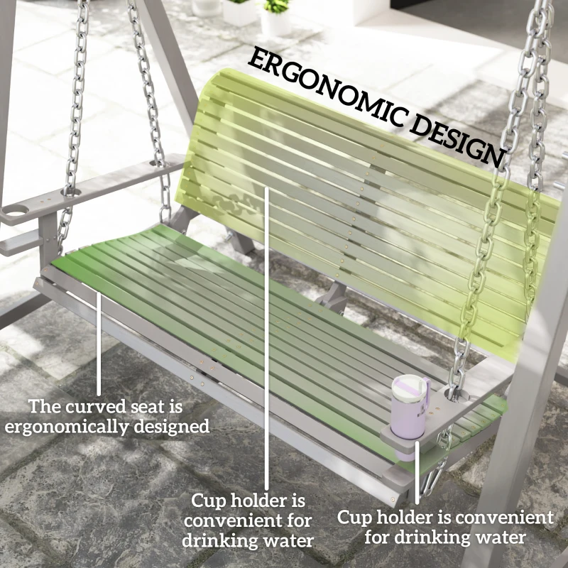 Best 2 Seater Garden Swing Seat, Wooden Swing Chair Bench with Cup Holders for Outdoor Porch Patio, Grey - Image 6