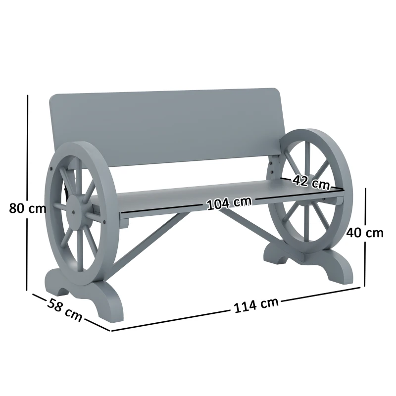 Best Fir Wood 2-Seater Outdoor Garden Wagon Wheel Bench, Grey - Image 3