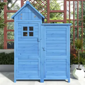Weatherproof Wooden Tool Shed with PVC Roof, Shelves and Compartment, Tool Cabinet for Garden, Patio, Balcony, 118L x 54W x 173H cm, Blue
