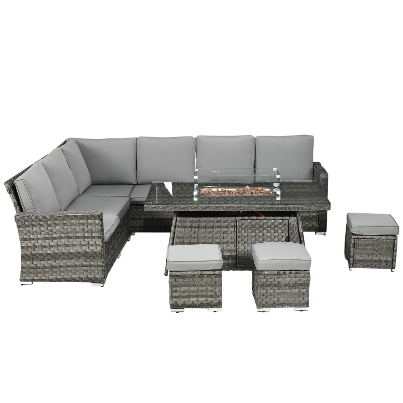 Best Seven-Piece Firepit Table Rattan Sofa Set - Grey - Image 11