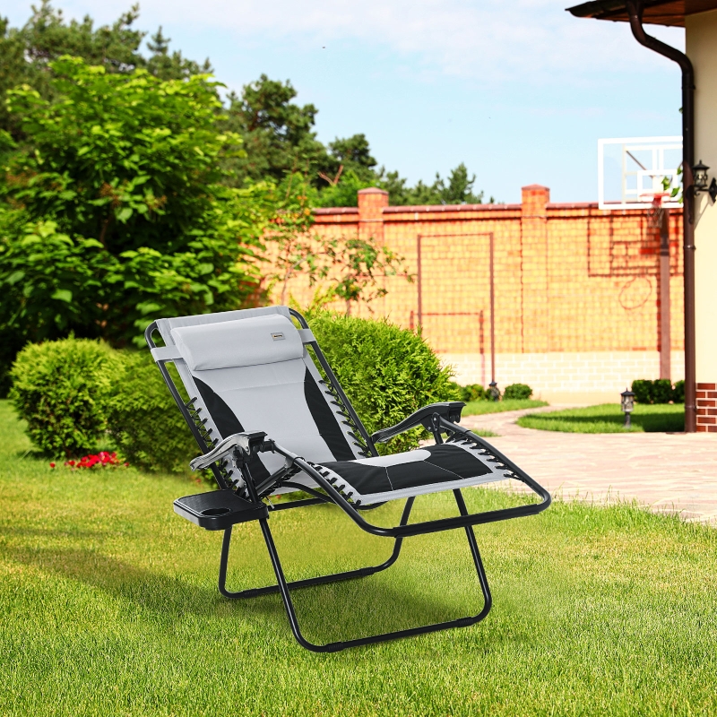 Best Zero Gravity Lounger Chair, Folding Reclining Patio Chair with Padded Seat, Cup Holder, Soft Cushion and Headrest for Poolside, Camping, Light Grey - Image 10