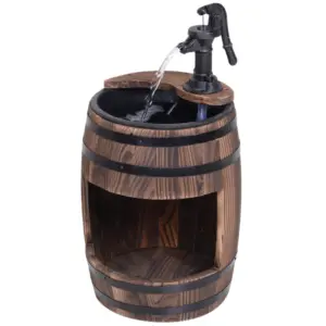 Best Wood Barrel Patio Water Fountain Electric Pump Garden Decorative Ornament with Flower Planter Decor