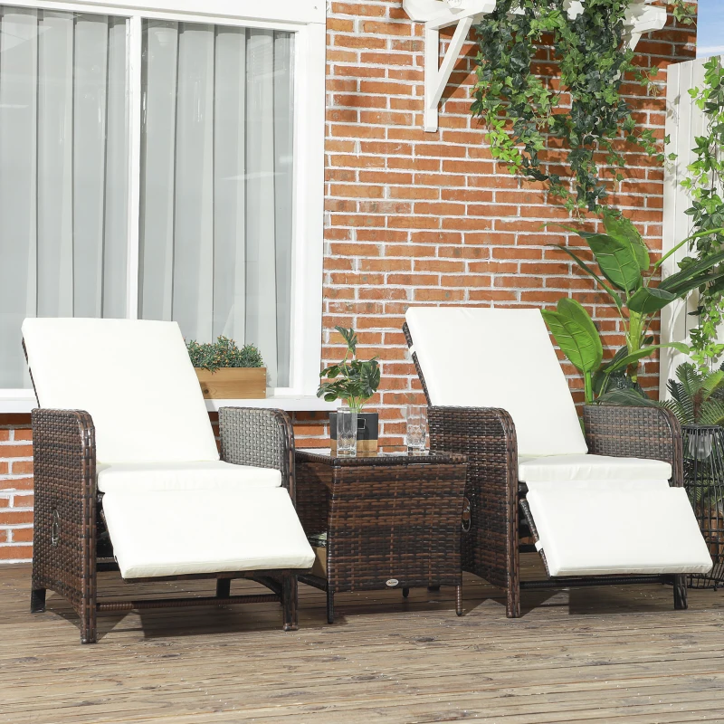 Best 3 Pieces Rattan Bistro Set Balcony Furniture with Cushions, Storage Function - Mixed-Brown - Image 2