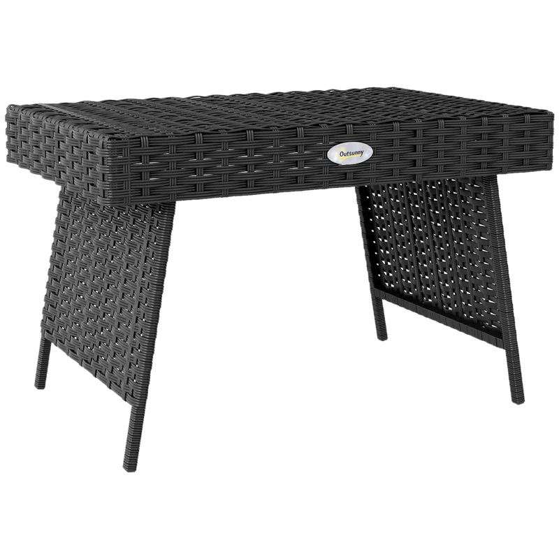 Best Foldable Outdoor Side Table, Rattan Garden Coffee Table with Steel Frame, Space Saving Bistro Garden Furniture for Patio, Balcony, 60 x 41 x 41 cm, Black