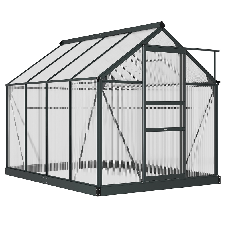 Best 6 x 8ft Polycarbonate Greenhouse, Large Walk-In Green House with Slide Door and Window, Garden Plants Grow House with Aluminium Frame and Foundation, Grey - Image 11