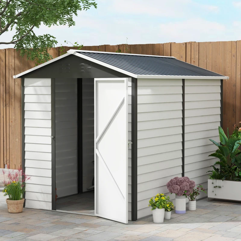 Best 9x 6FT Metal Outdoor Garden Shed, Galvanised Tool Storage Shed w/ Sloped Roof, Lockable Door for Patio Lawn, Dark Grey - Image 7