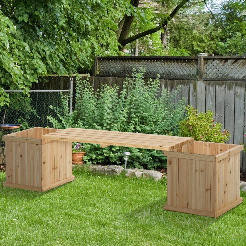 Best 37L Wooden Garden Planter & Bench Combination Garden Raised Bed Patio Park Natural 176 x 38 x 40 cm - Image 13