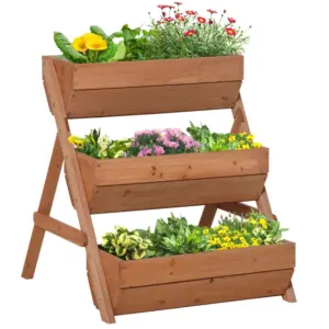 Best 3 Tier Raised Garden Bed Wooden Elevated Planter Box Kit, 66L for Flower, Vegetable, Herb, 65x75x78cm, Brown