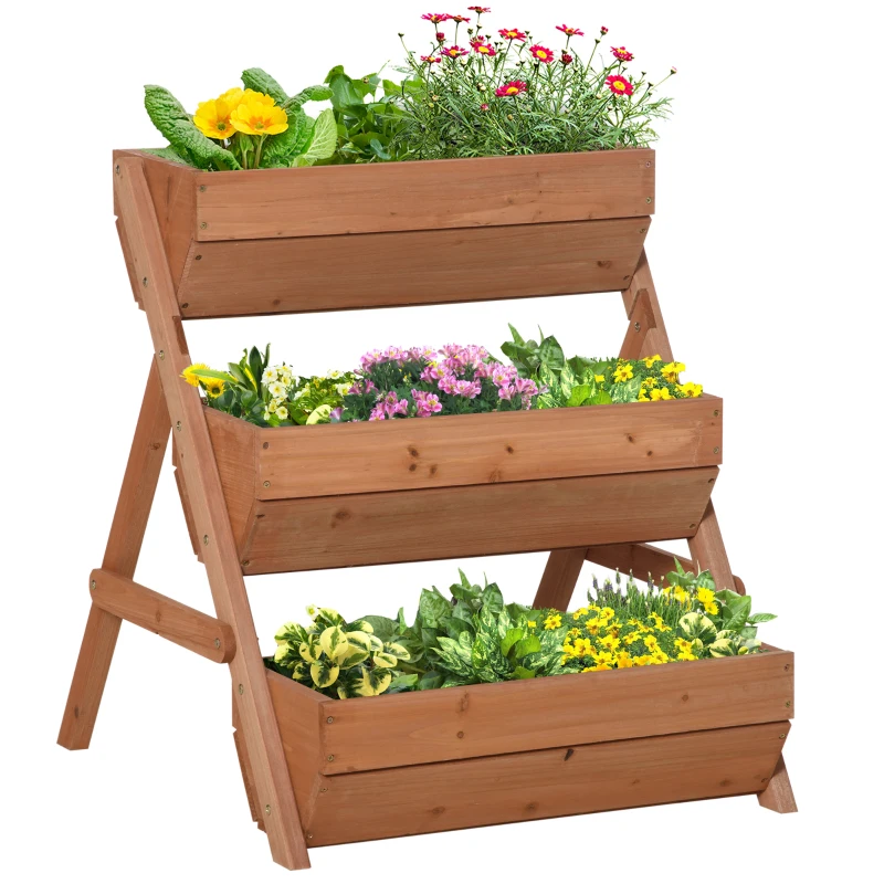 Best 3 Tier Raised Garden Bed Wooden Elevated Planter Box Kit, 66L for Flower, Vegetable, Herb, 65x75x78cm, Brown