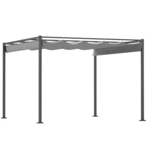 Best 3 x 3(m) Garden Pergola with Retractable Roof and Magnetic Fixture, Outdoor Gazebo Pergola Kit Sun Shade Canopy, UPF30+, Grey