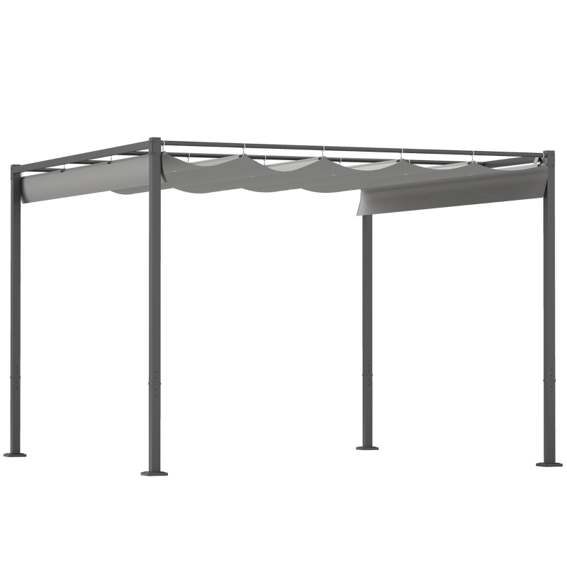 Best 3 x 3(m) Garden Pergola with Retractable Roof and Magnetic Fixture, Outdoor Gazebo Pergola Kit Sun Shade Canopy, UPF30+, Grey