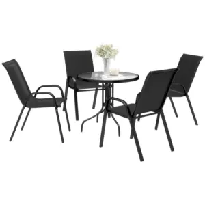 Best Five-Piece Steel Patio Set, with Glass-Top Table - Black