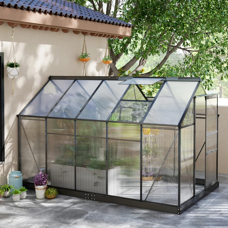 Best 6 x 10ft Polycarbonate Greenhouse, Large Walk-In Green House with Slide Door and Window, Garden Plants Grow House with Aluminium Frame and Foundation, Grey - Image 2