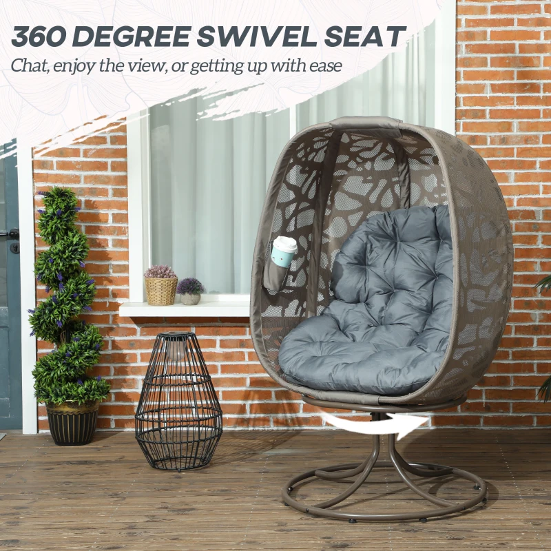 Best Swivel Egg Chair with Cushions, Foldable Basket Seat and Metal Frame, Indoor Outdoor Lounge Chair for Balcony, Patio and Living Room, Grey - Image 4