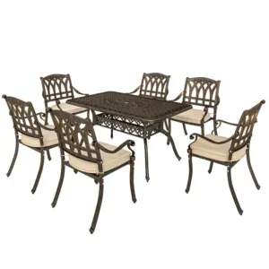 Best Seven-Piece Cast Aluminium Garden Dining Set - Bronze Tone