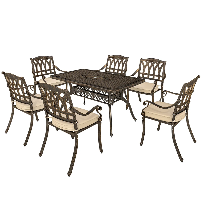 Best Seven-Piece Cast Aluminium Garden Dining Set - Bronze Tone