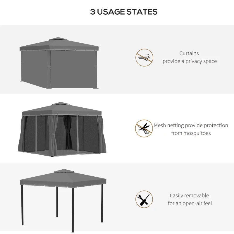 Best 3 x 3(m) Patio Gazebo Canopy Garden Pavilion Tent Shelter Marquee with 2 Tier Water Repellent Roof, Mosquito Netting and Curtains, Aluminium Frame, Dark Grey - Image 6