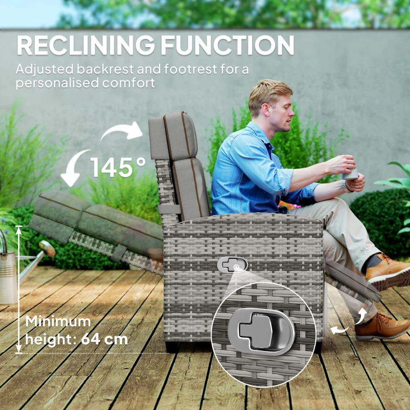 Best 145° Reclining Rattan Armchair, with Footrest - Mixed Grey/Grey - Image 4