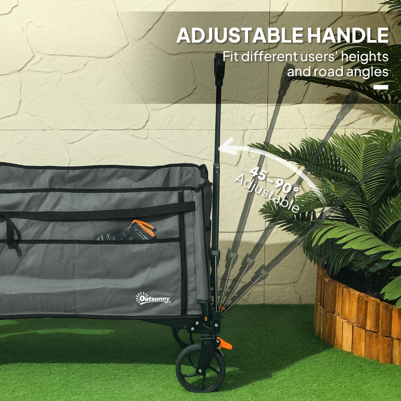 Best Folding Trolley on Wheels, 150L Collapsible Wagon Festival Trolley Cart with Openable Sides, Adjustable Handle and Brakes for Shopping Camping Beach and Garden, Grey - Image 7