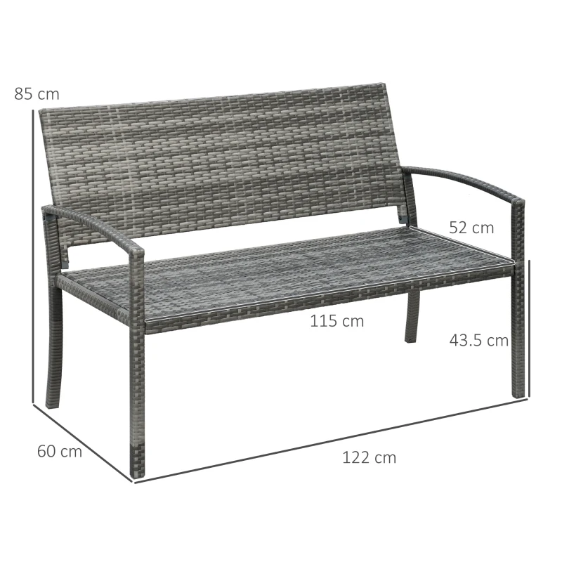 Best 2 Seater Poly Rattan Garden Bench, All Weather Wicker Garden Loveseat, Outdoor Seating Bench with 240 Load Capacity, Backrest and Armrests for Patio, Terrace, Balcony, Grey - Image 3