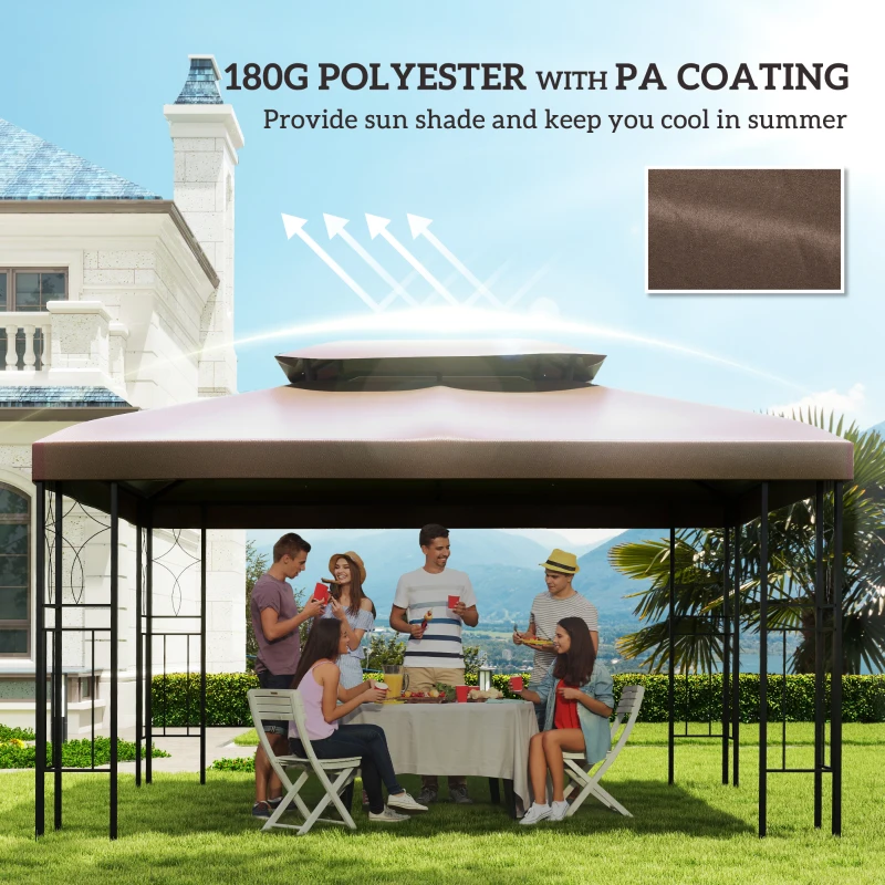 Best 3x4m Gazebo Canopy Replacement Cover, 2 Tier Top Roof UV Cover Garden Patio Outdoor Sun Awning Shelters, Brown (TOP COVER ONLY) - Image 6