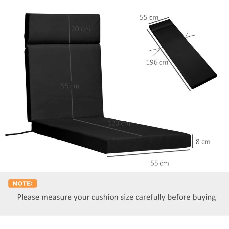 Best Set of 2 Sun Lounger Cushions, Replacement Cushions for Rattan Furniture with Ties, 196 x 55 cm, Black - Image 3