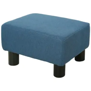 Best Linen Fabric Footstool Ottoman Cube with 4 Plastic Legs, Blue