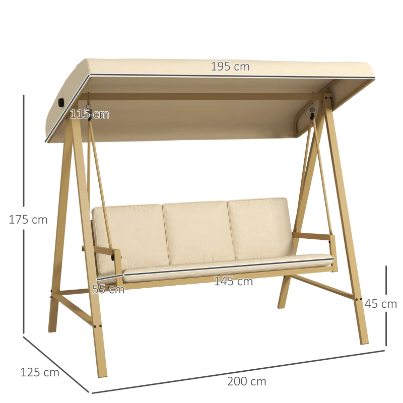 Best Three-Seat Garden Swing Chair, with Adjustable Canopy - Beige - Image 3