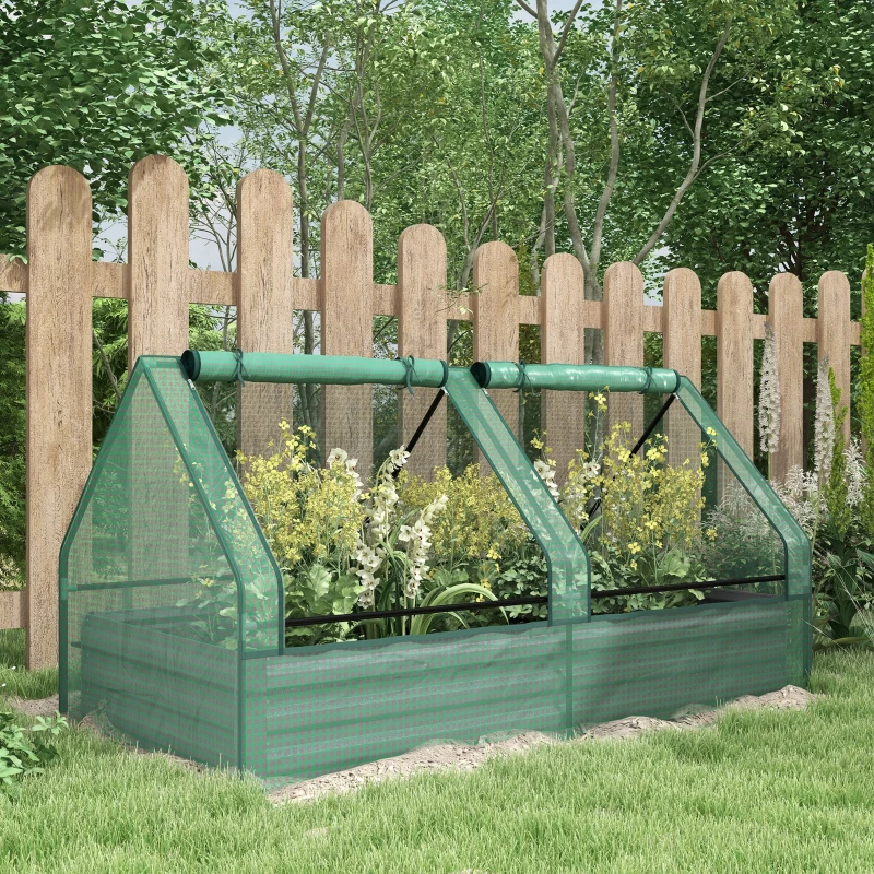 Best Metal Planter Box with Cover, Raised Garden Bed with Greenhouse, for Herbs and Vegetables, Green and Dark Grey - Image 2
