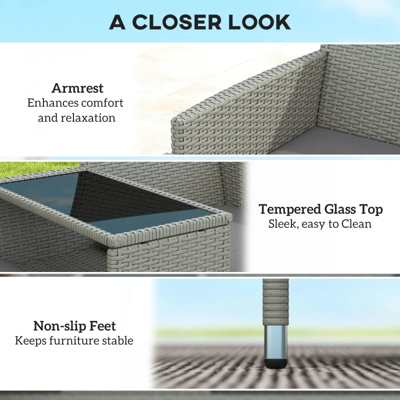 Best 2-Seater PE Rattan Outdoor Garden Bench w/ Centre Table Grey - Image 6