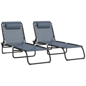 Best Set of Two Folding Sun Loungers, with Four-Position Backs - Grey