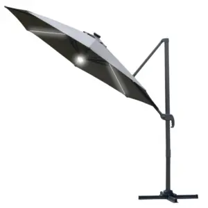 Best 3(m) LED Cantilever Parasol Outdoor Sun Umbrella w/ Base Solar Lights Grey