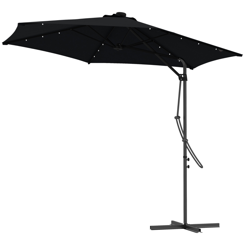 Best 3(m) Garden Parasol Cantilever Umbrella with Solar LED, Cross Base and Waterproof Cover, Black - Image 11