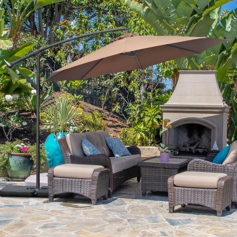 Best 3(m) Garden Banana Parasol Cantilever Umbrella with Crank Handle, Cross Base, Weights and Cover for Outdoor, Hanging Sun Shade, Coffee - Image 10