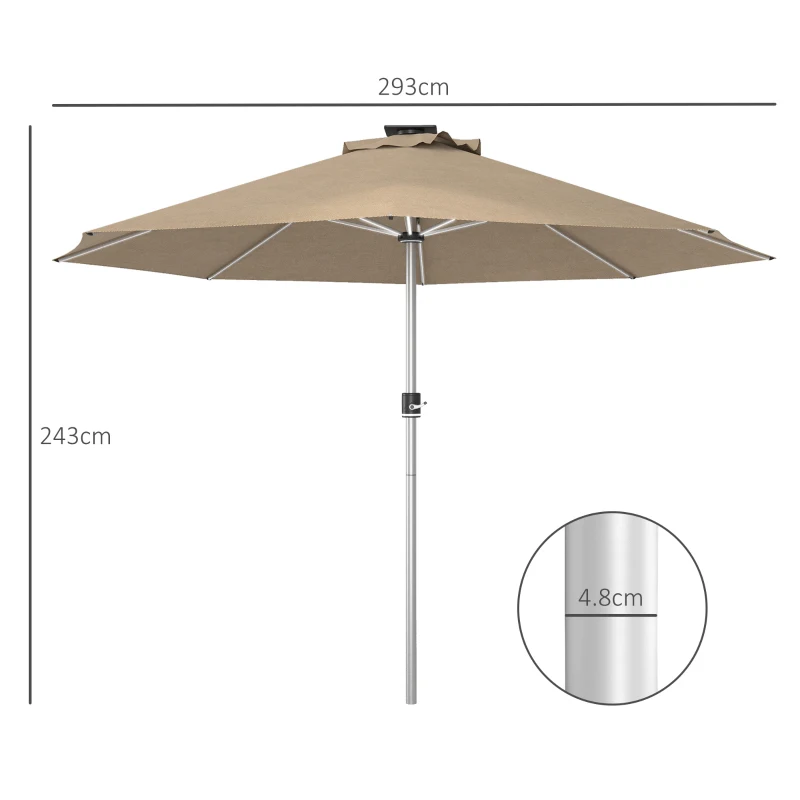Best 3m Parasol, with Solar-Powered LED Lights - Khaki - Image 3