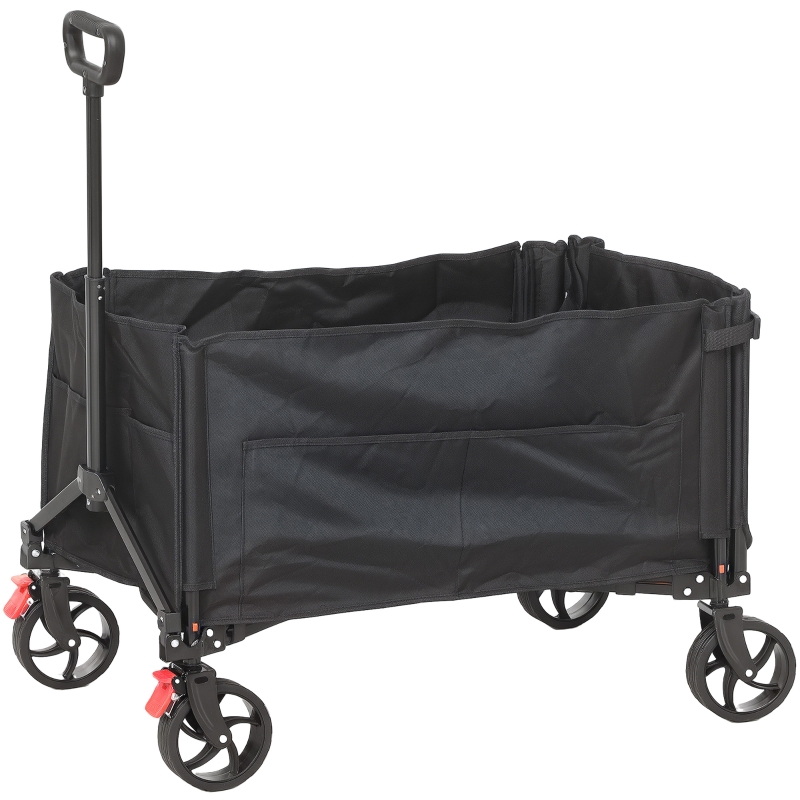 Best Folding Trolley on Wheels, 150L Collapsible Wagon Festival Trolley Cart with Openable Sides, Adjustable Handle and Brakes for Shopping Camping Beach and Garden, Black - Image 11