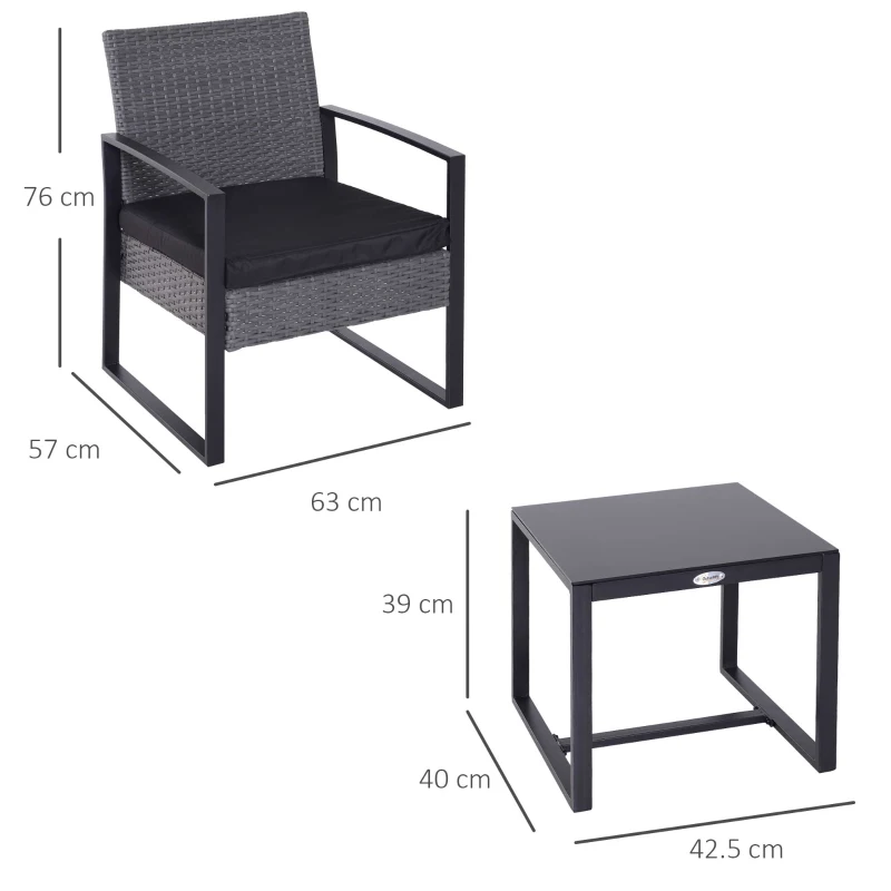 Best 2 Seater Rattan Patio Set W/ Cushions-Grey/Black - Image 3