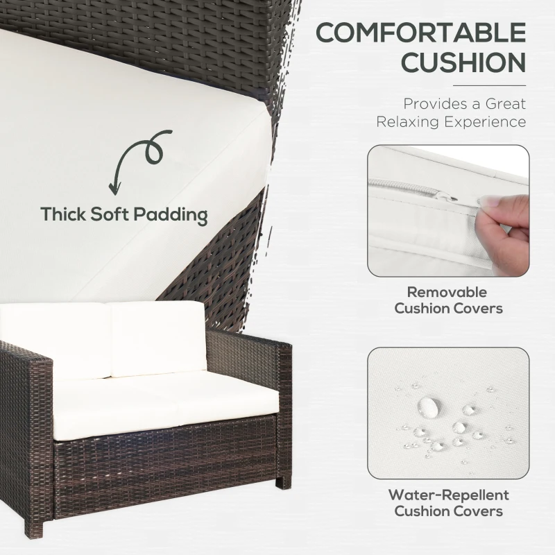 Best Rattan Sofa, 2 Seater Garden Furniture with Soft Padded Cushion and Armrests, Wicker Garden Loveseat for Patio, Mixed Brown - Image 5