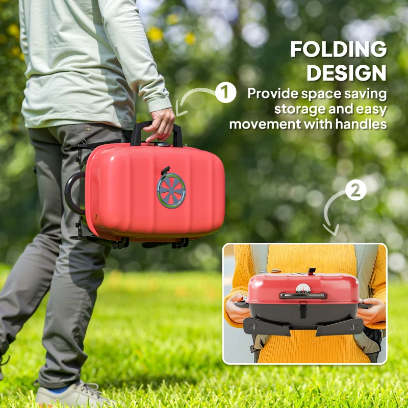 Best Charcoal Barbecue Grill Folding BBQ Grill with 1232 cm² Cooking Area, Adjustable Vent, Thermometer, Handles for Camping Picnic, Red - Image 5