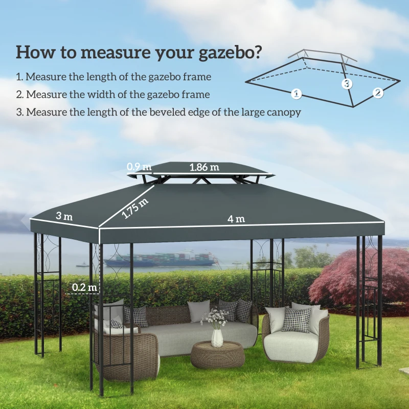 Best Gazebo Roof Replacement, for 3 x 4m Frames - Grey - Image 3