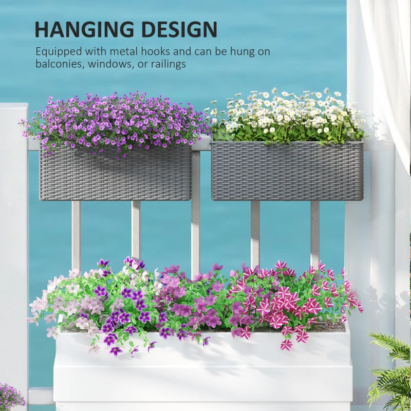 Best Set of Two Rattan-Effect Planters - Grey - Image 7