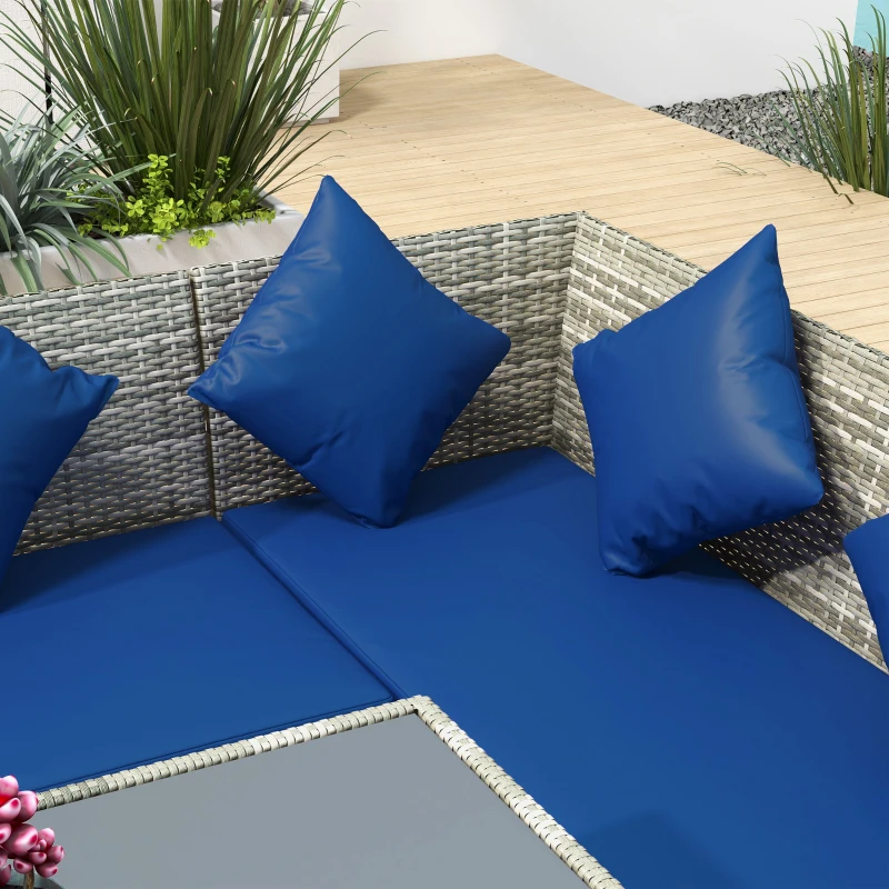 Best 5 Pieces Rattan Garden Furniture Set with Dining Table, Cushions - Dark Blue - Image 8